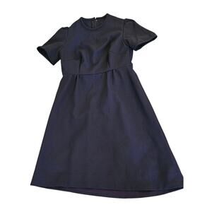 Navy Blue Textured A Line Dress Womens Small (Estimate) Short Sleeve Knee Length